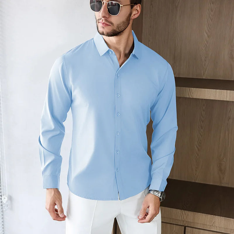 Camisa Social Masculina Azul Claro em Algodão Egípcio Premium | BOLDMAN