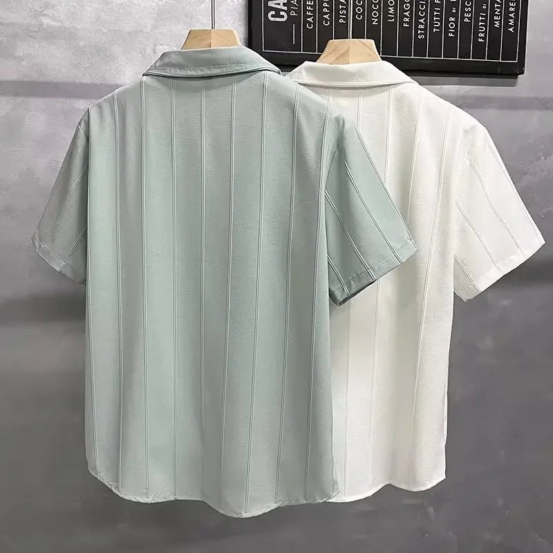 Camisa Masculina Verão Slim Cor Sólida Moderna – BOLDMAN