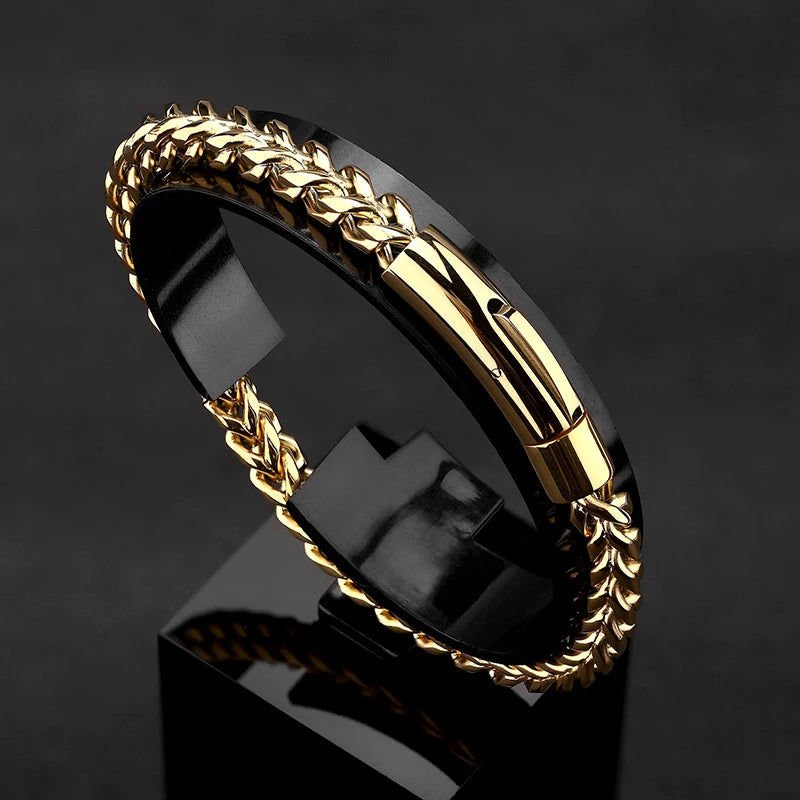 Pulseira Masculina em Aço Inoxidável e Banho de Ouro 18K - BOLDMAN