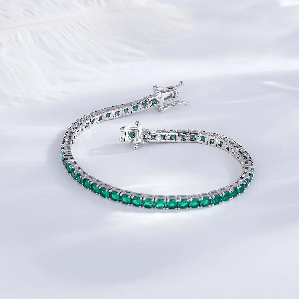 Pulseira em Prata 925 e Zircônia Cúbica | Verde Esmeralda 3mm | BOLDMAN