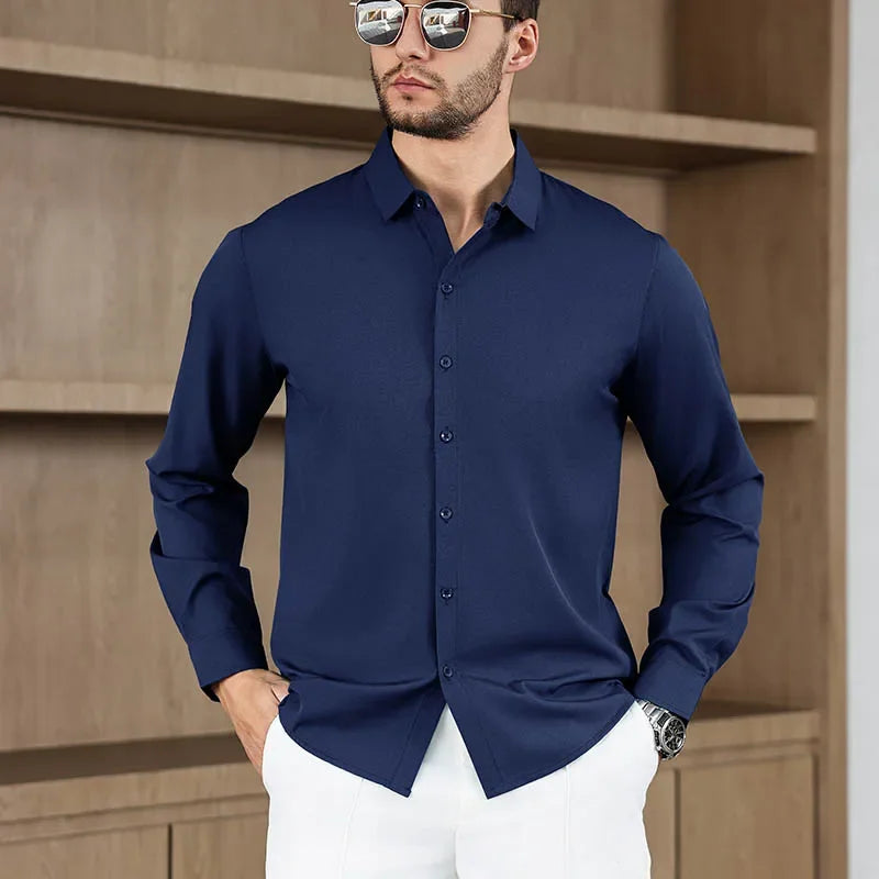 Camisa Social Masculina Azul Marinho em Algodão Egípcio Premium | BOLDMAN