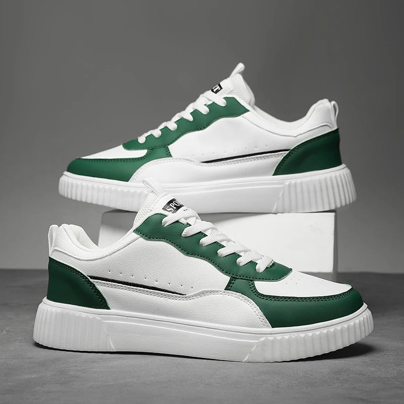 Sneaker Minimal Premium Branco & Verde | Couro Macio e Sola Raso | BOLDMAN