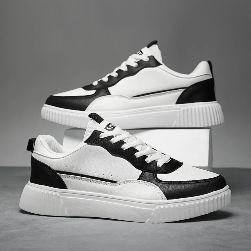 Sneaker Minimal Premium Branco & Preto | Couro Macio e Sola Raso | BOLDMAN