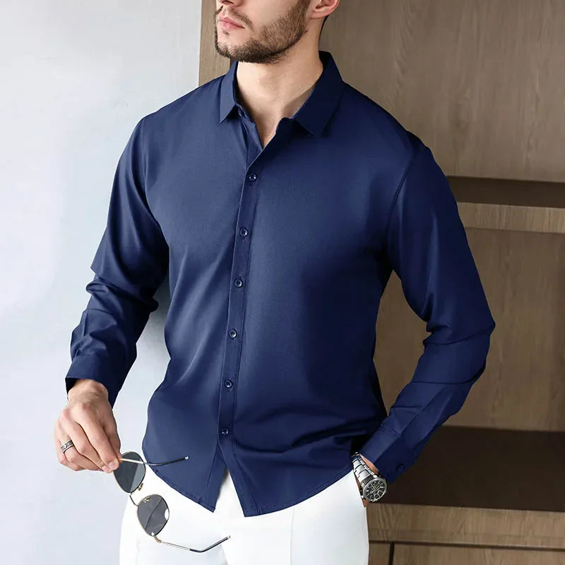 Camisa Social Masculina Azul Marinho em Algodão Egípcio Premium | BOLDMAN