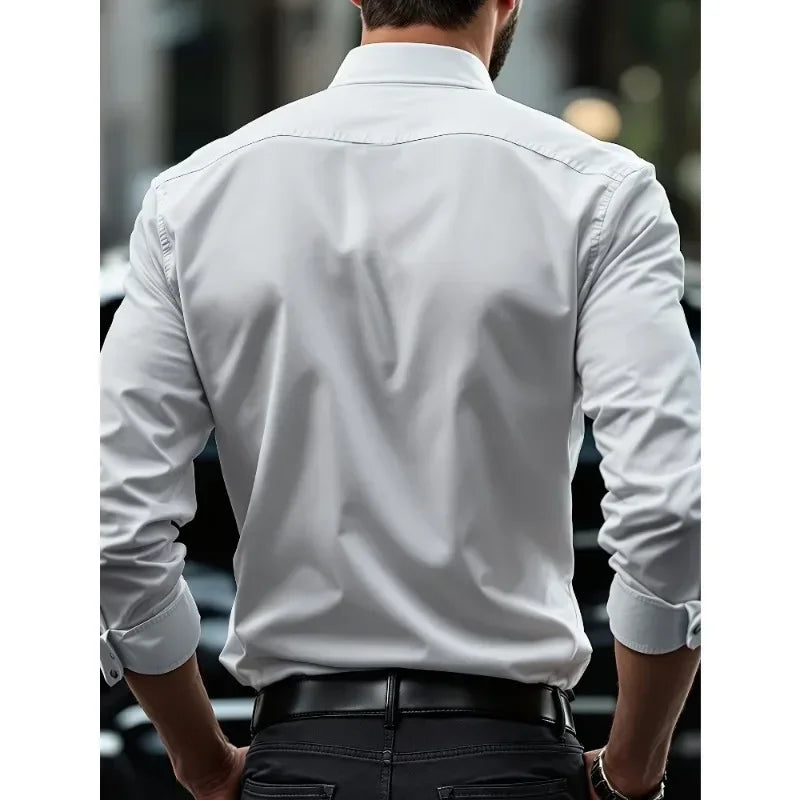 Camisa Masculina 2025 Slim Fit Elegante Cor Sólida – BOLDMAN