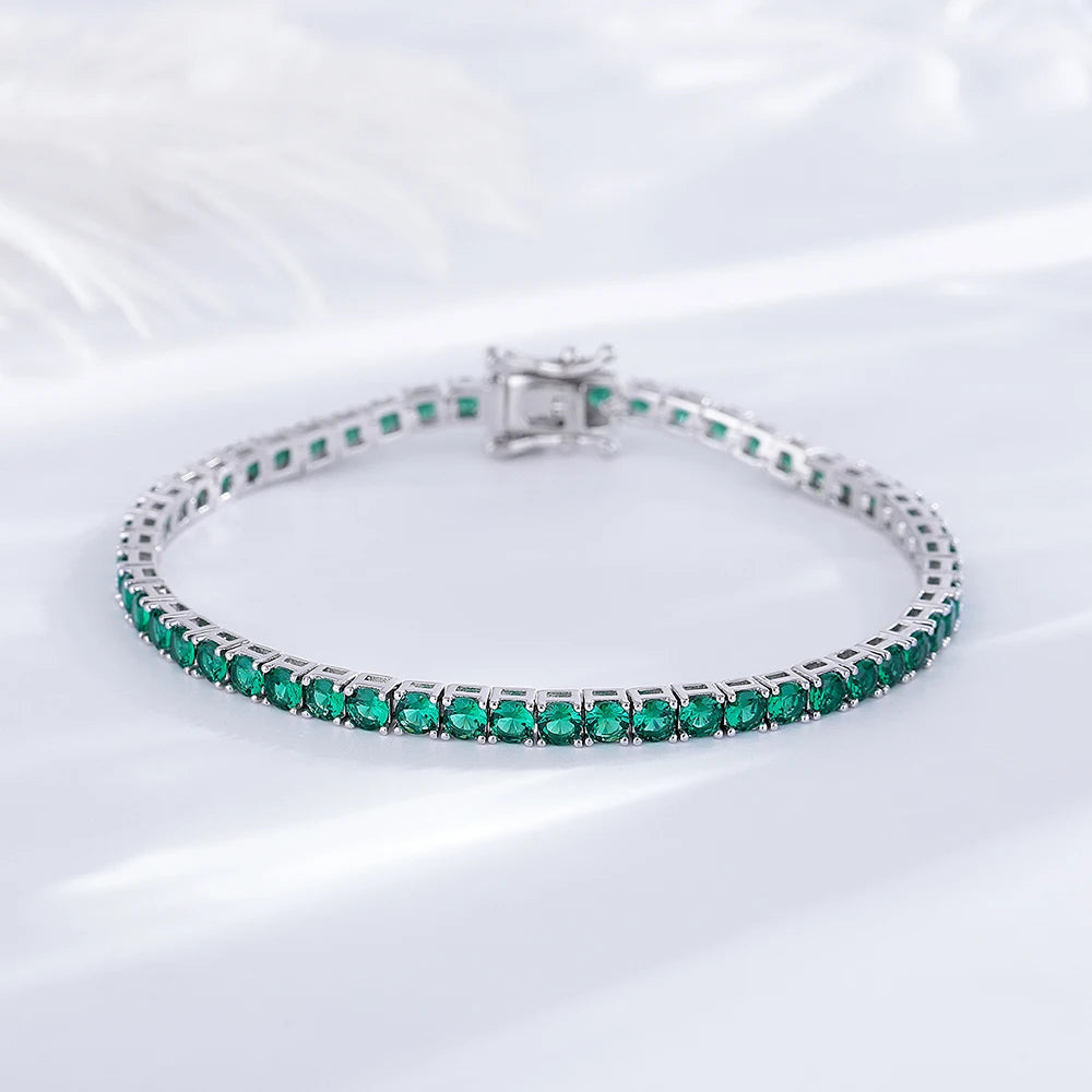 Pulseira em Prata 925 e Zircônia Cúbica | Verde Esmeralda 3mm | BOLDMAN