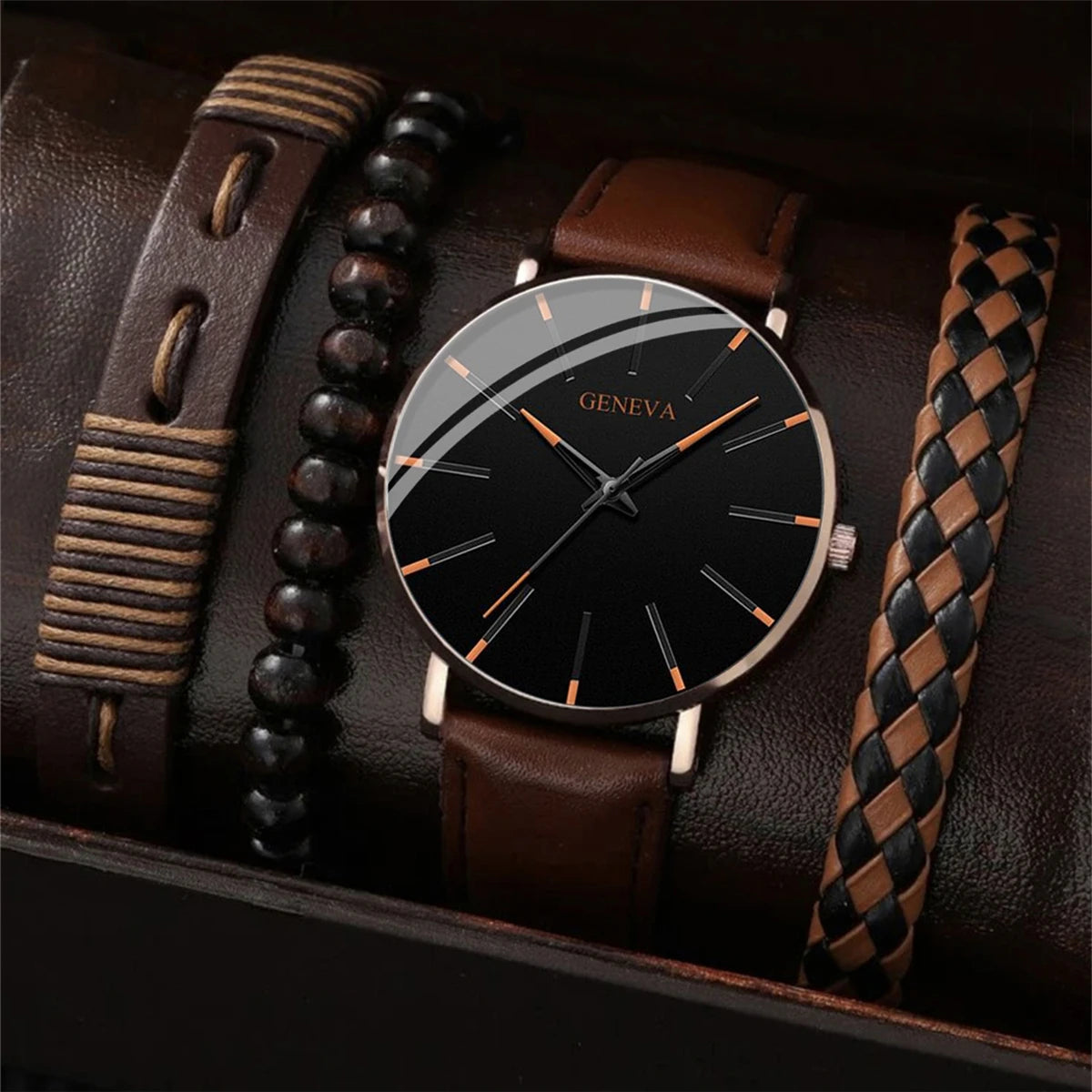Kit Presente Masculino - 8pcs: 1 Relógio Quartzo + 7 Acessórios Exclusivos