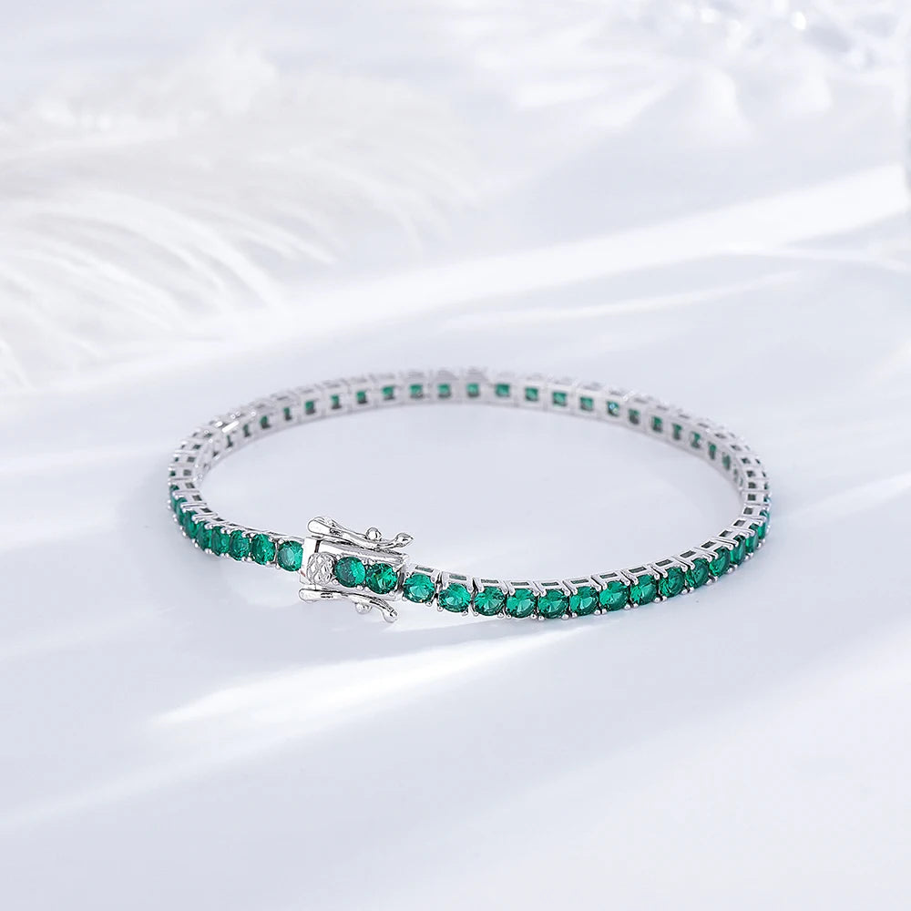 Pulseira em Prata 925 e Zircônia Cúbica | Verde Esmeralda 3mm | BOLDMAN