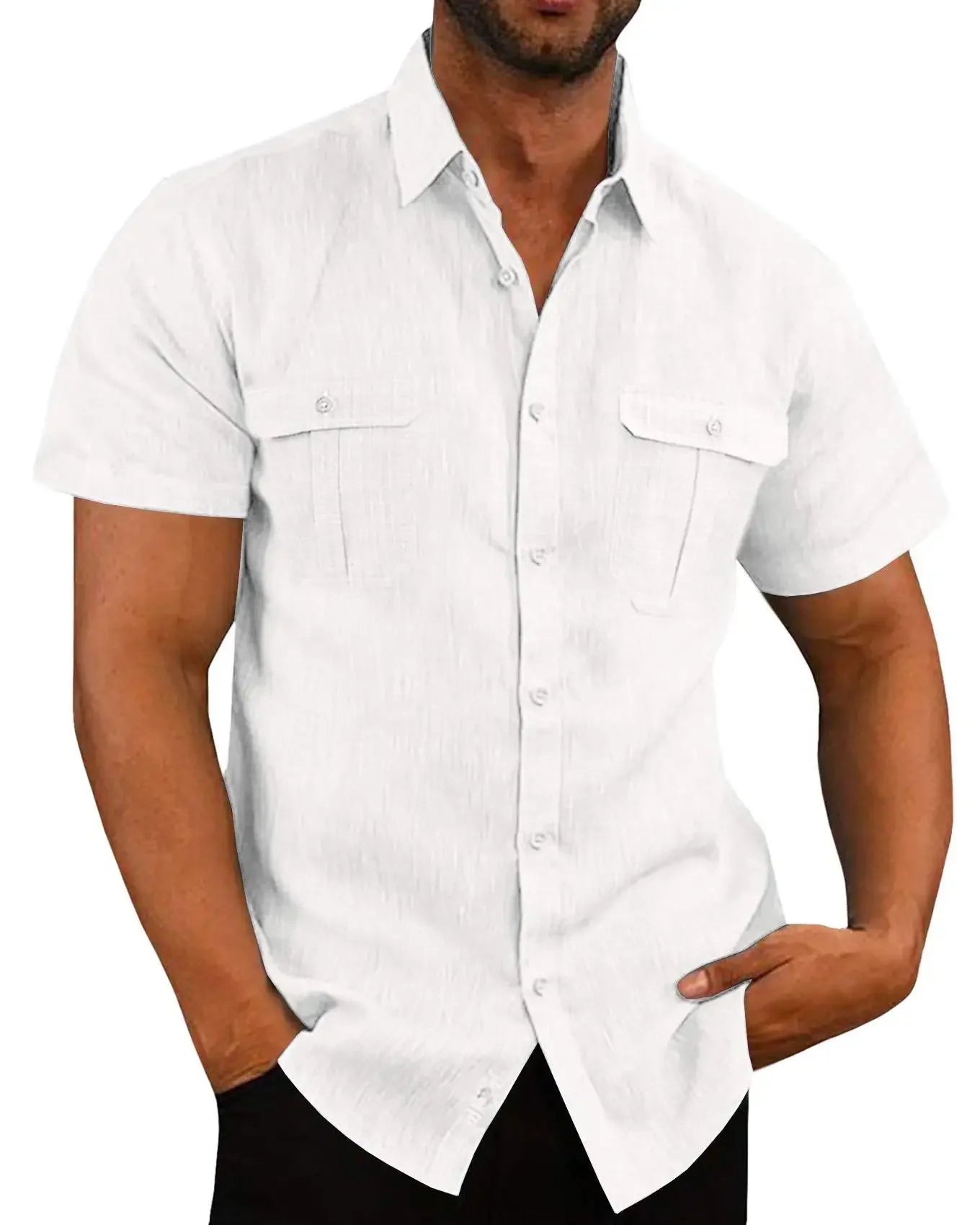 Camisa Manga Curta Algodão & Linho | Tamanhos M-5XL | BOLDMAN