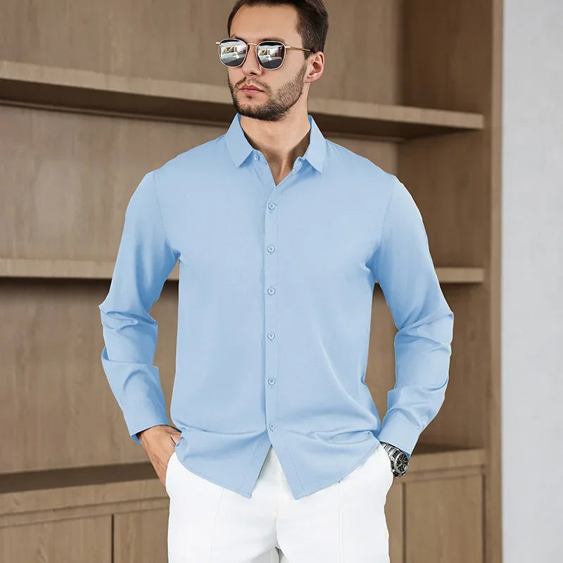 Camisa Social Masculina Azul Claro em Algodão Egípcio Premium | BOLDMAN