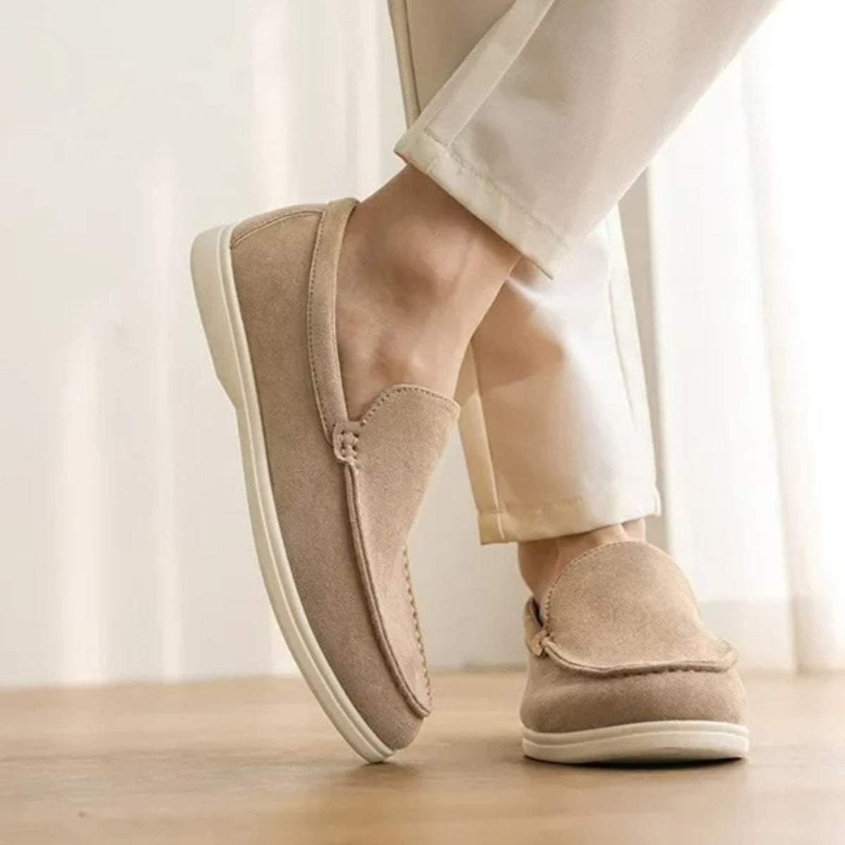 Slip On Masculino Premium Bege | Driving Shoe em Couro Full-Grain | BOLDMAN