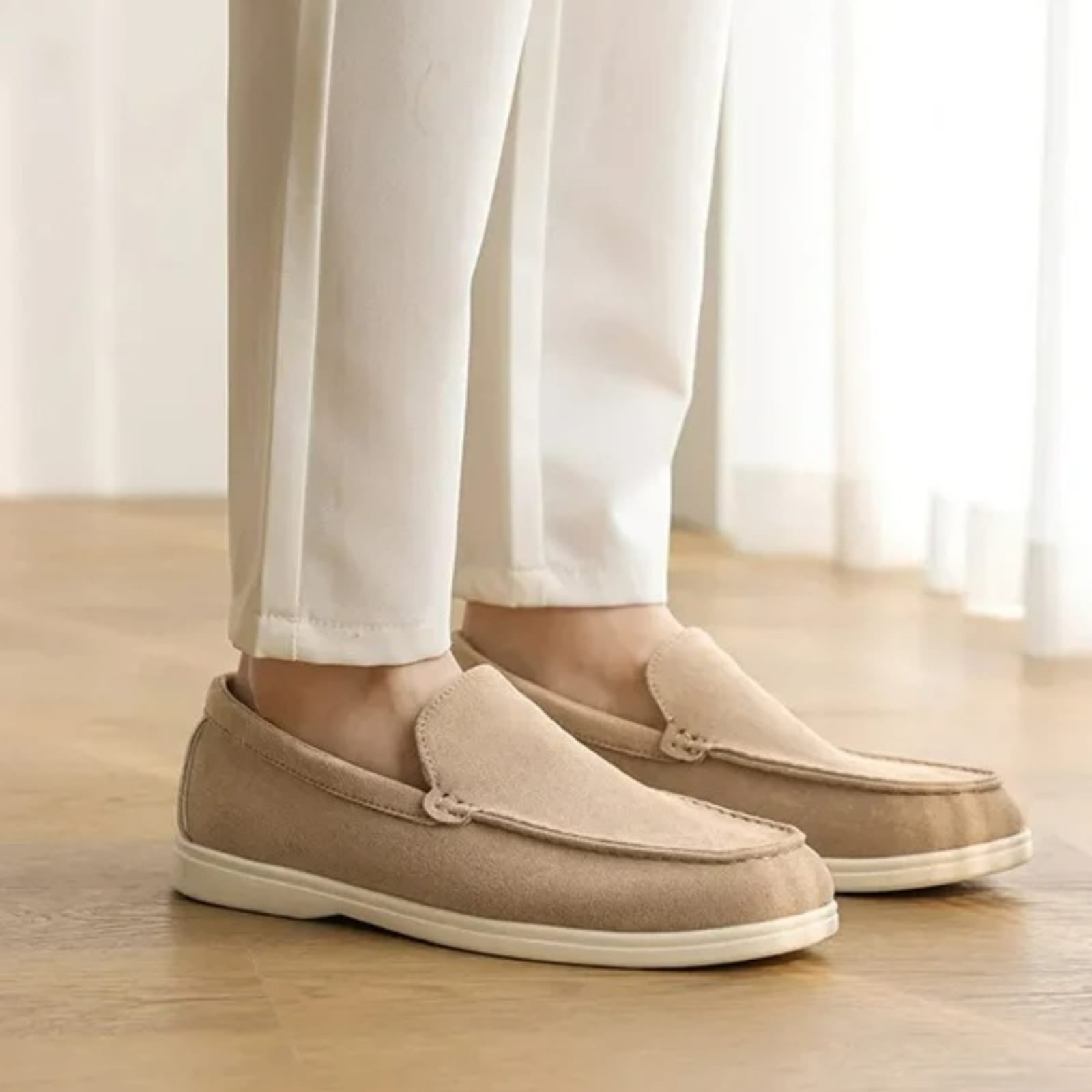 Slip On Masculino Premium Bege | Driving Shoe em Couro Full-Grain | BOLDMAN
