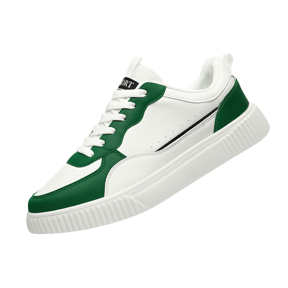 Sneaker Minimal Premium Branco & Verde | Couro Macio e Sola Raso | BOLDMAN