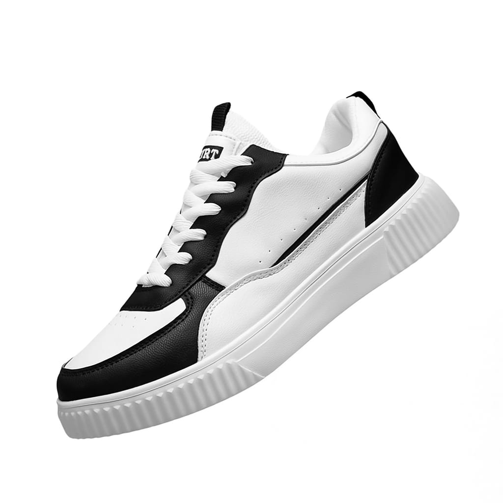 Sneaker Minimal Premium Branco & Preto | Couro Macio e Sola Raso | BOLDMAN