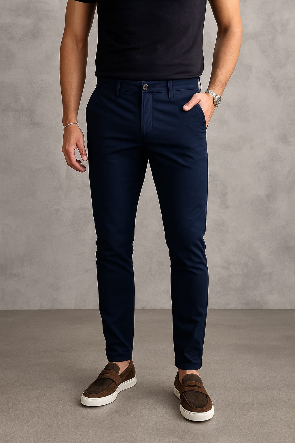Calça Masculina Azul Marinho Slim Fit Casual de Algodão Premium | BOLDMAN