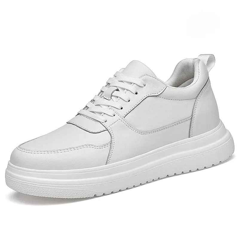 Sneaker  Masculino Elevação em Couro Legítimo Branco Fashion | Aumento Discreto |  Bold Man™