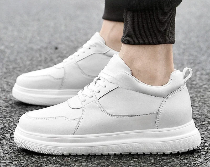 Sneaker  Masculino Elevação em Couro Legítimo Branco Fashion | Aumento Discreto |  Bold Man™