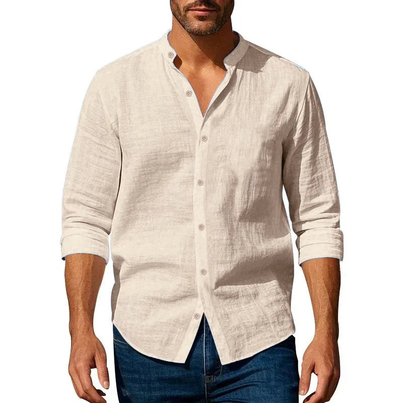 Camisa Henley Masculina Algodão & Linho Slim Fit – BOLDMAN