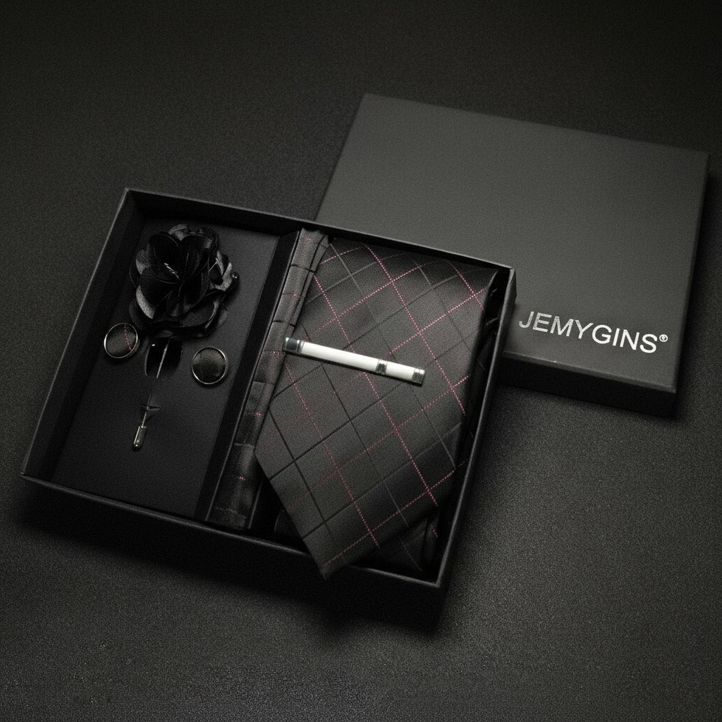 Kit Presente Masculino - 5pcs: 1 Gravata Seda + 4 Acessórios Formais - BOLDMAN