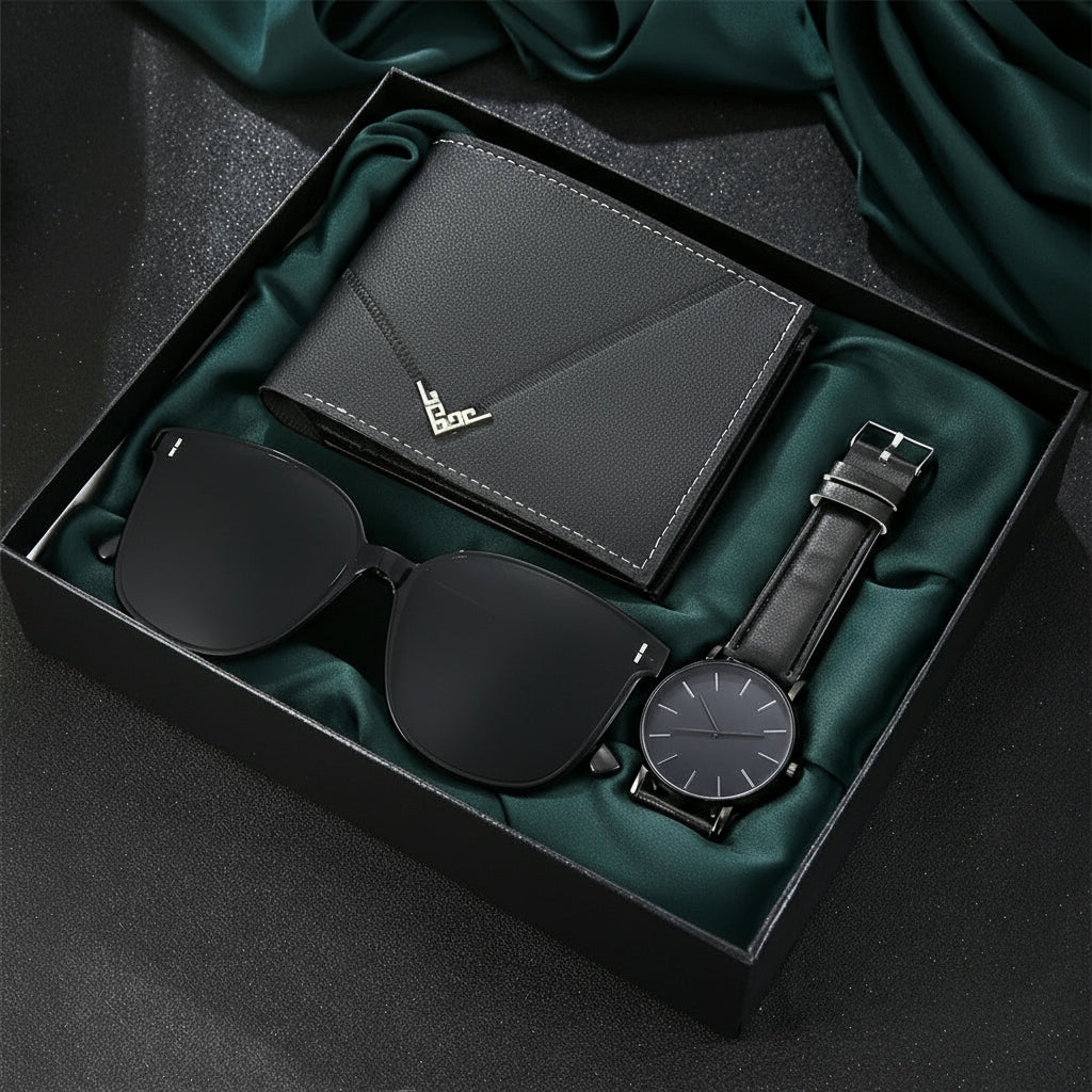 Kit Presente Masculino - 3pcs: 1 Relógio Quartzo + 2 Acessórios - BOLDMAN