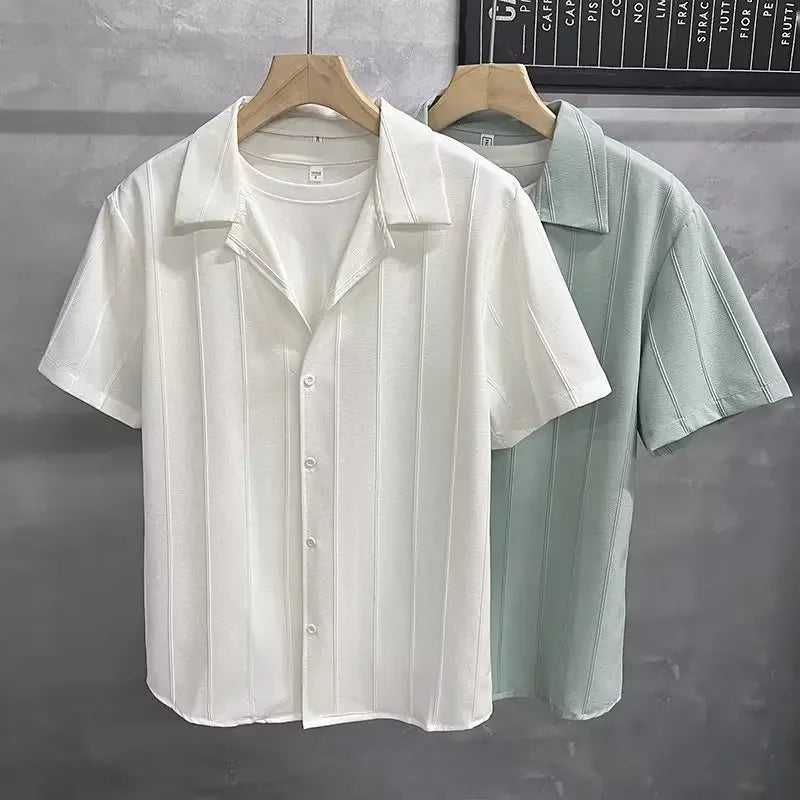 Camisa Masculina Verão Slim Cor Sólida Moderna – BOLDMAN