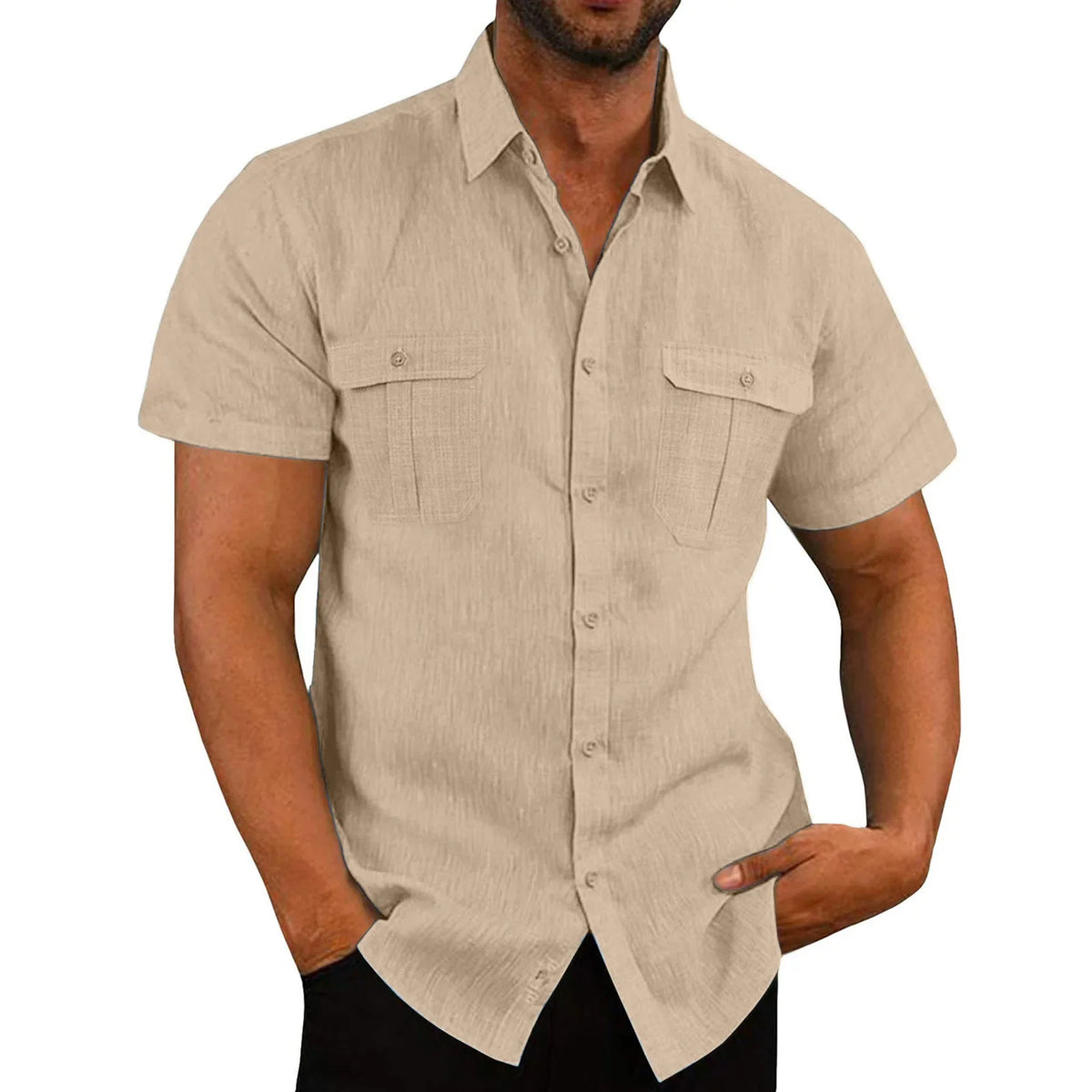 Camisa Manga Curta Algodão & Linho | Tamanhos M-5XL | BOLDMAN