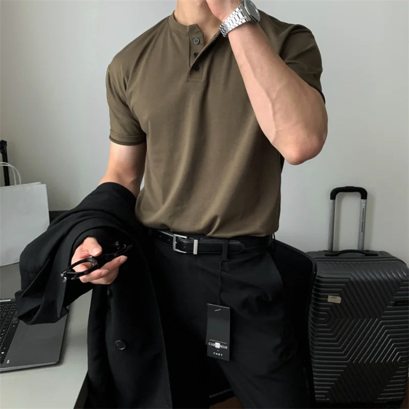 Camiseta Masculina Henley Premium – Algodão & Linho - BOLDMAN