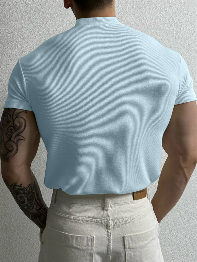 Camiseta Masculina Listrada Gola Pequena Fitness - BOLDMAN
