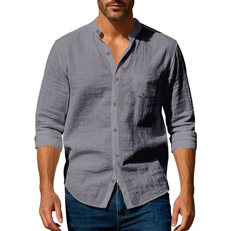 Camisa Henley Masculina Algodão & Linho Slim Fit – BOLDMAN
