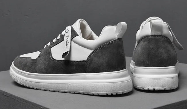 Sneaker Masculino Elevação em Couro Legítimo Cinza Fashion | Aumento Discreto | Bold Man™