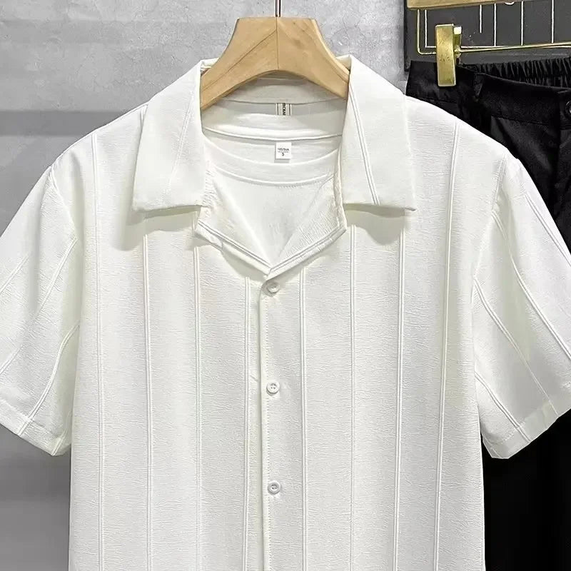 Camisa Masculina Verão Slim Cor Sólida Moderna – BOLDMAN
