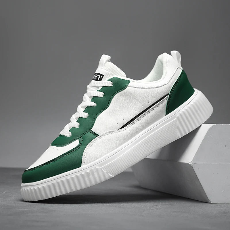 Sneaker Minimal Premium Branco & Verde | Couro Macio e Sola Raso | BOLDMAN