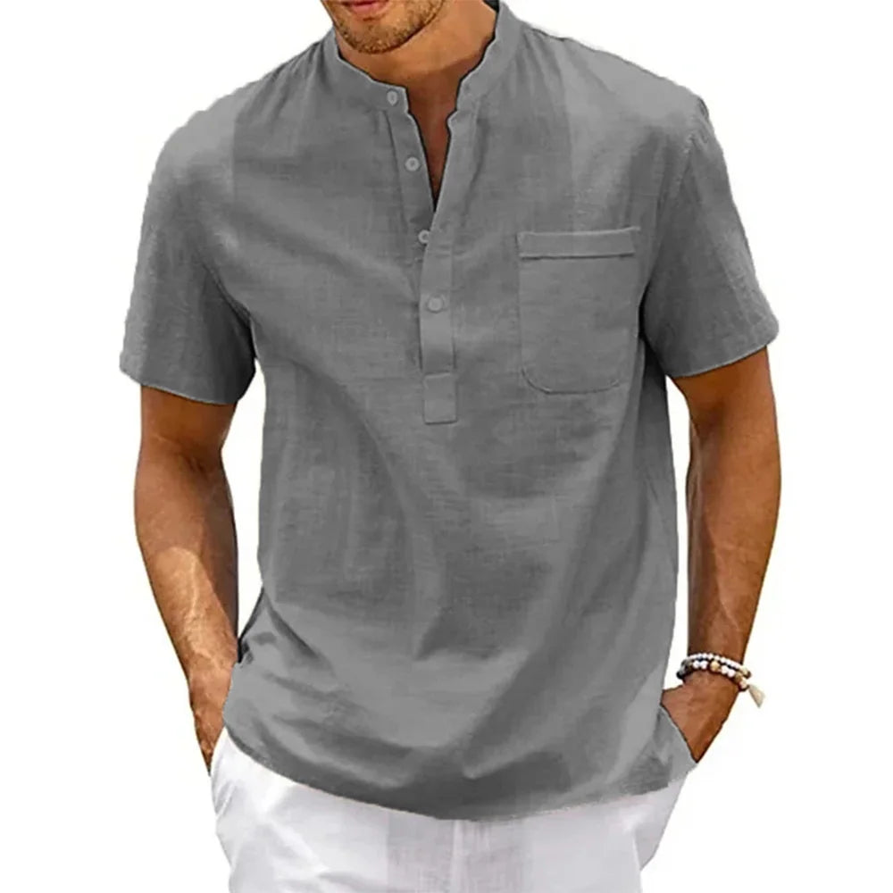 Camisa Masculina Henley de Algodão e Linho – Casual e Vintage - BOLDMAN