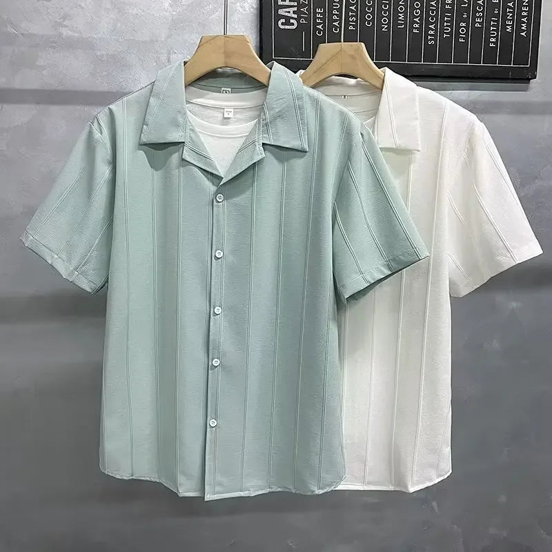 Camisa Masculina Verão Slim Cor Sólida Moderna – BOLDMAN