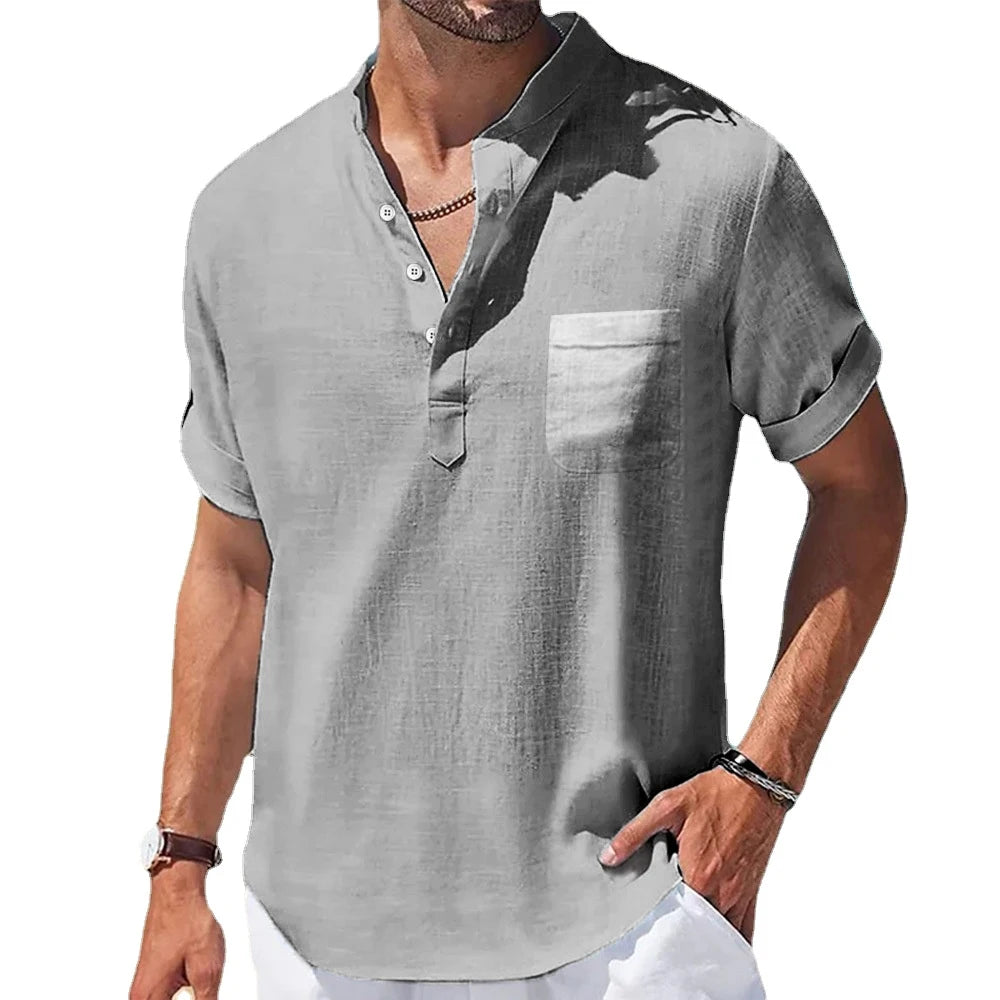 Camisa Masculina Linho | Gola Alta & Manga Curta | BOLDMAN