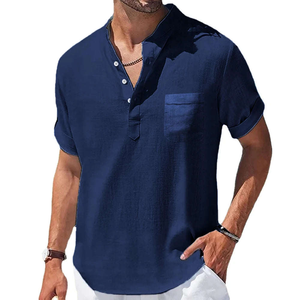 Camisa Masculina Linho | Gola Alta & Manga Curta | BOLDMAN