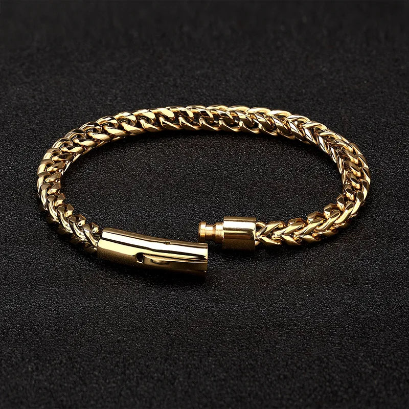 Pulseira Masculina em Aço Inoxidável e Banho de Ouro 18K - BOLDMAN