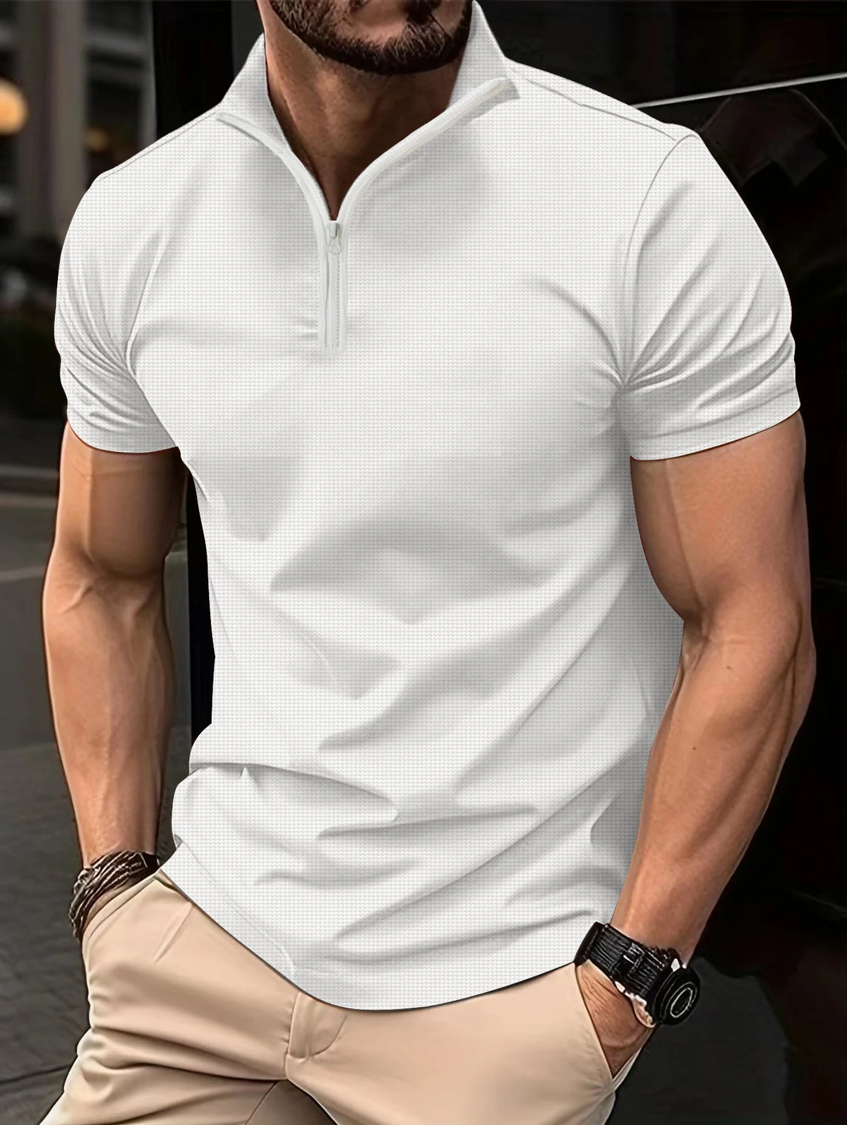 Camiseta Polo Masculina Slim Fit com Zíper e Gola Henley – BOLDMAN