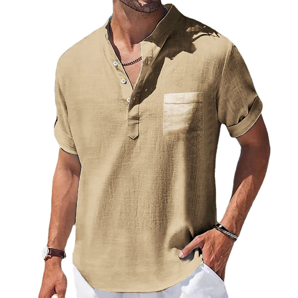 Camisa Masculina Linho | Gola Alta & Manga Curta | BOLDMAN