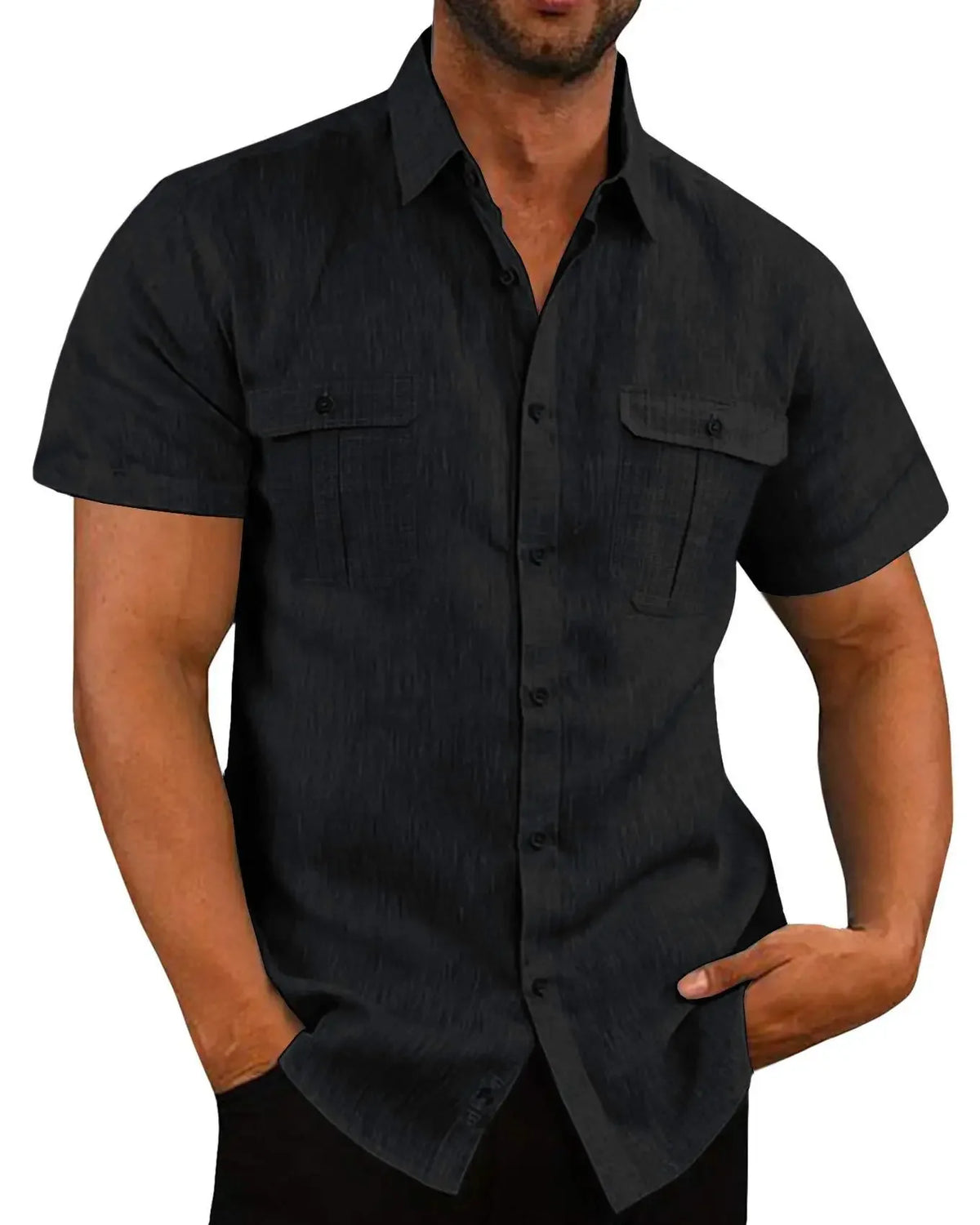 Camisa Manga Curta Algodão & Linho | Tamanhos M-5XL | BOLDMAN