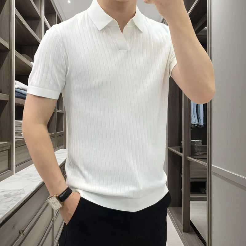 Camiseta Polo Masculina Slim Fit  – Listras Verticais - BOLDMAN