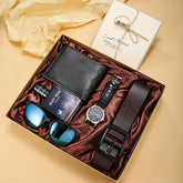Presente de Natal BOLDMAN: Kit Masculino de Luxo de 5 Peças - Perfume + Relógio + Cinto + Carteira + Óculos