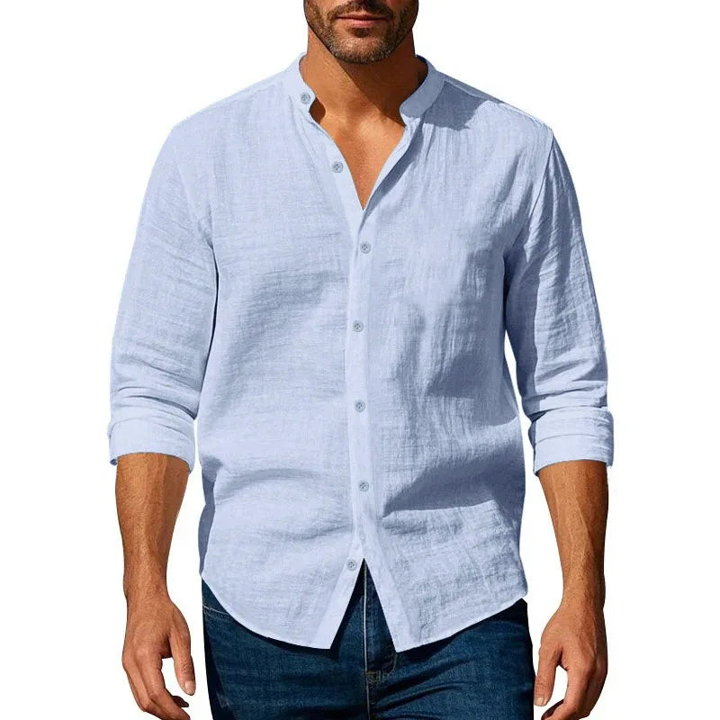 Camisa Henley Masculina Algodão & Linho Slim Fit – BOLDMAN