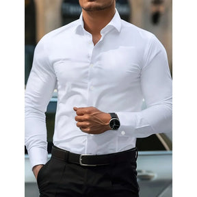 Camisa Masculina 2025 Slim Fit Elegante Cor Sólida – BOLDMAN