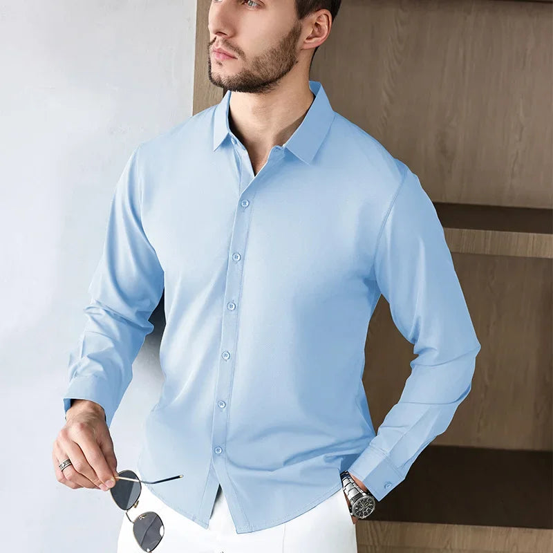 Camisa Social Masculina Azul Claro em Algodão Egípcio Premium | BOLDMAN