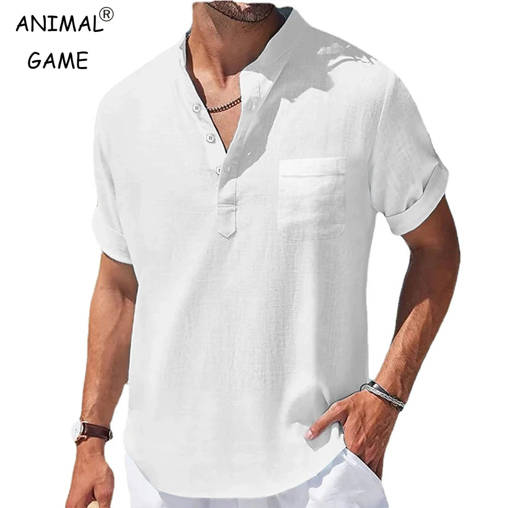 Camisa Masculina Linho | Gola Alta & Manga Curta | BOLDMAN