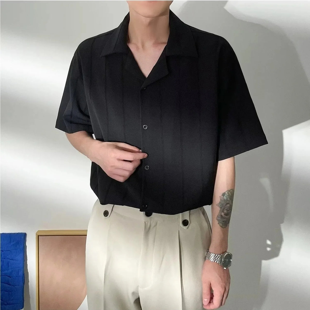Camisa Masculina Verão Slim Cor Sólida Moderna – BOLDMAN