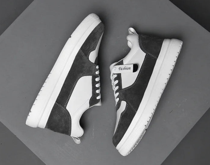 Sneaker Masculino Elevação em Couro Legítimo Cinza Fashion | Aumento Discreto | Bold Man™