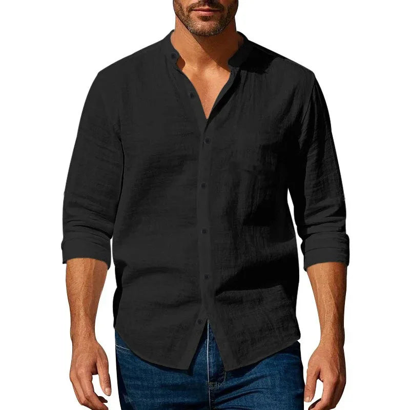 Camisa Henley Masculina Algodão & Linho Slim Fit – BOLDMAN