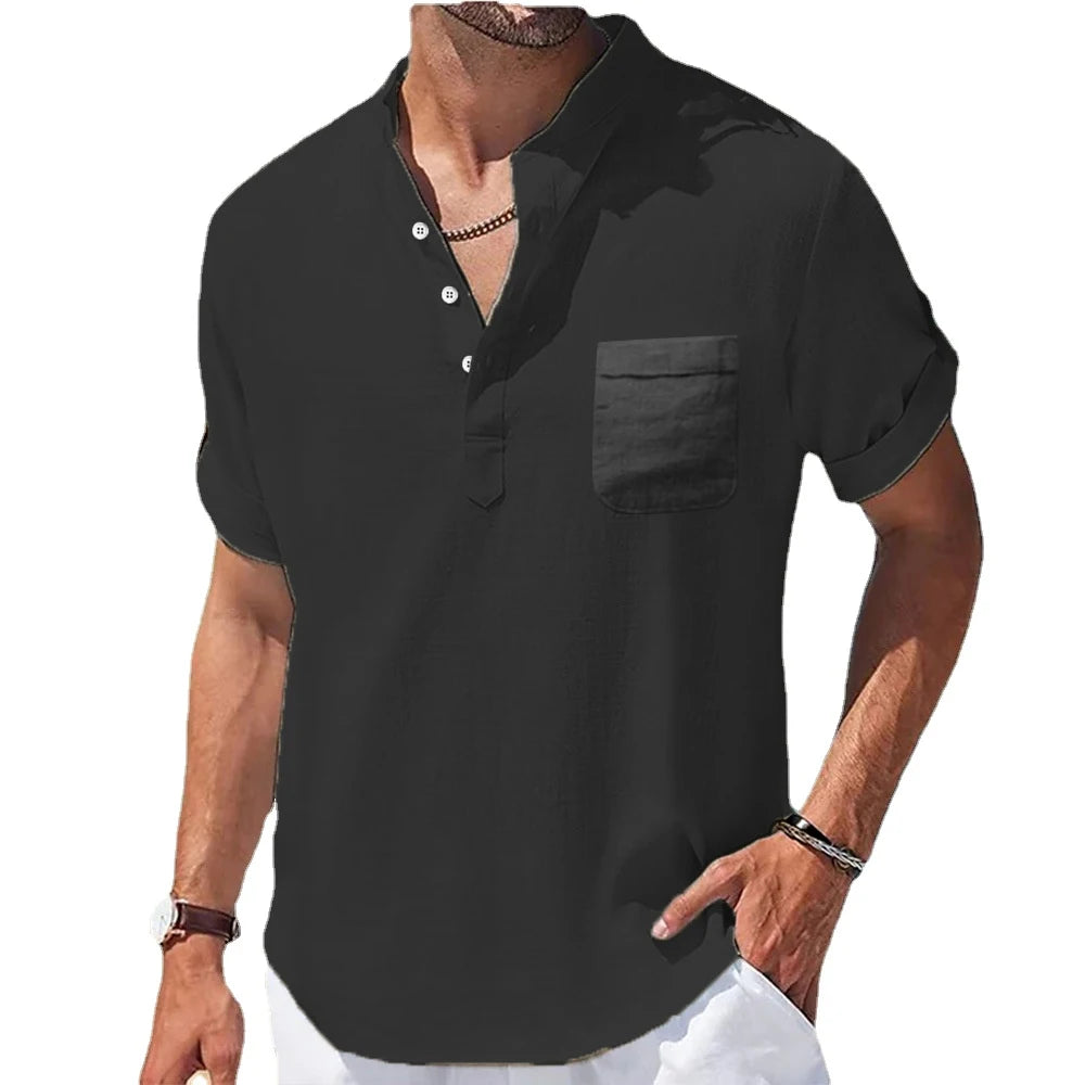 Camisa Masculina Linho | Gola Alta & Manga Curta | BOLDMAN